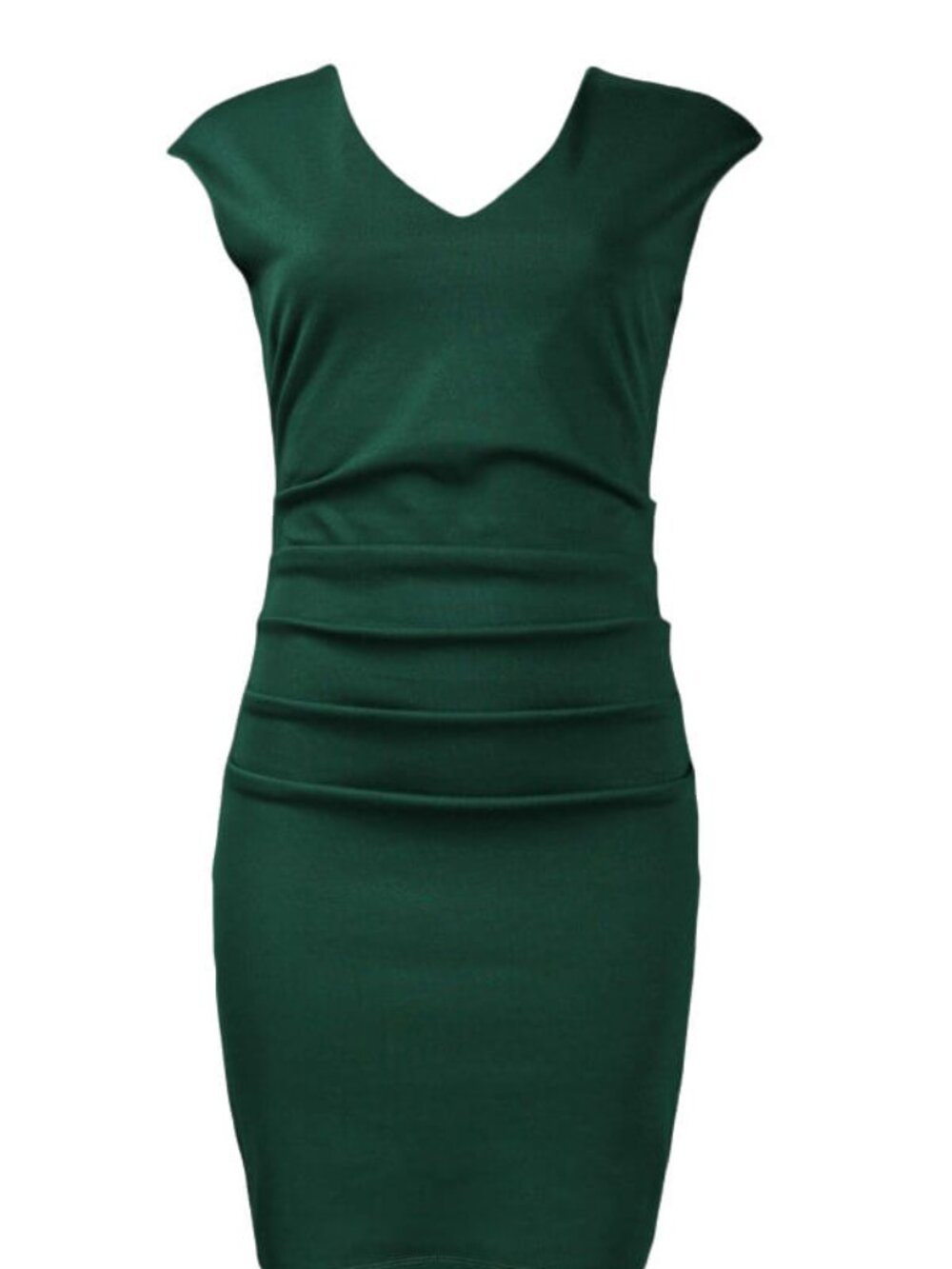 Walter Baker V-Neckline Ruched Waist Stretch Ponte Sheath Dress